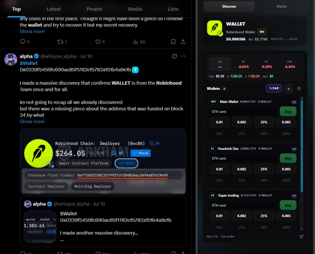 ChainSurge side panel detecting and trading a token found on X